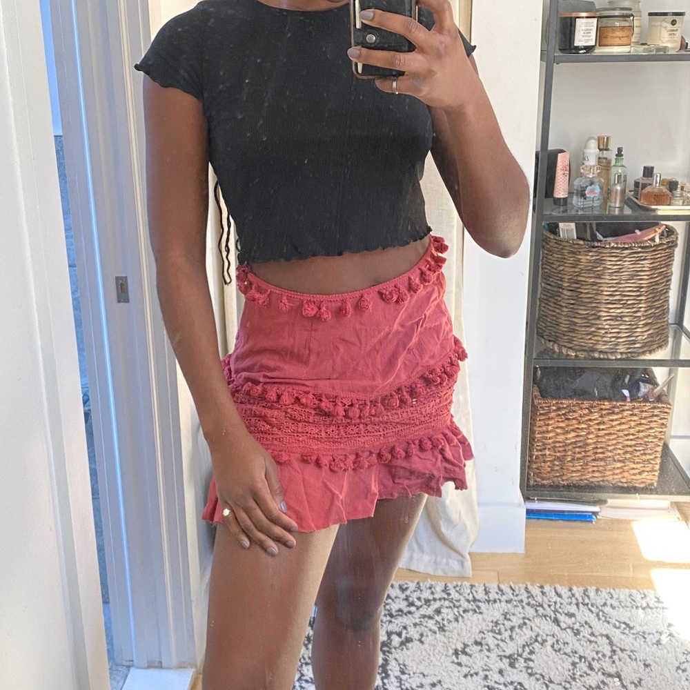 Flirty pink tassel mini skirt